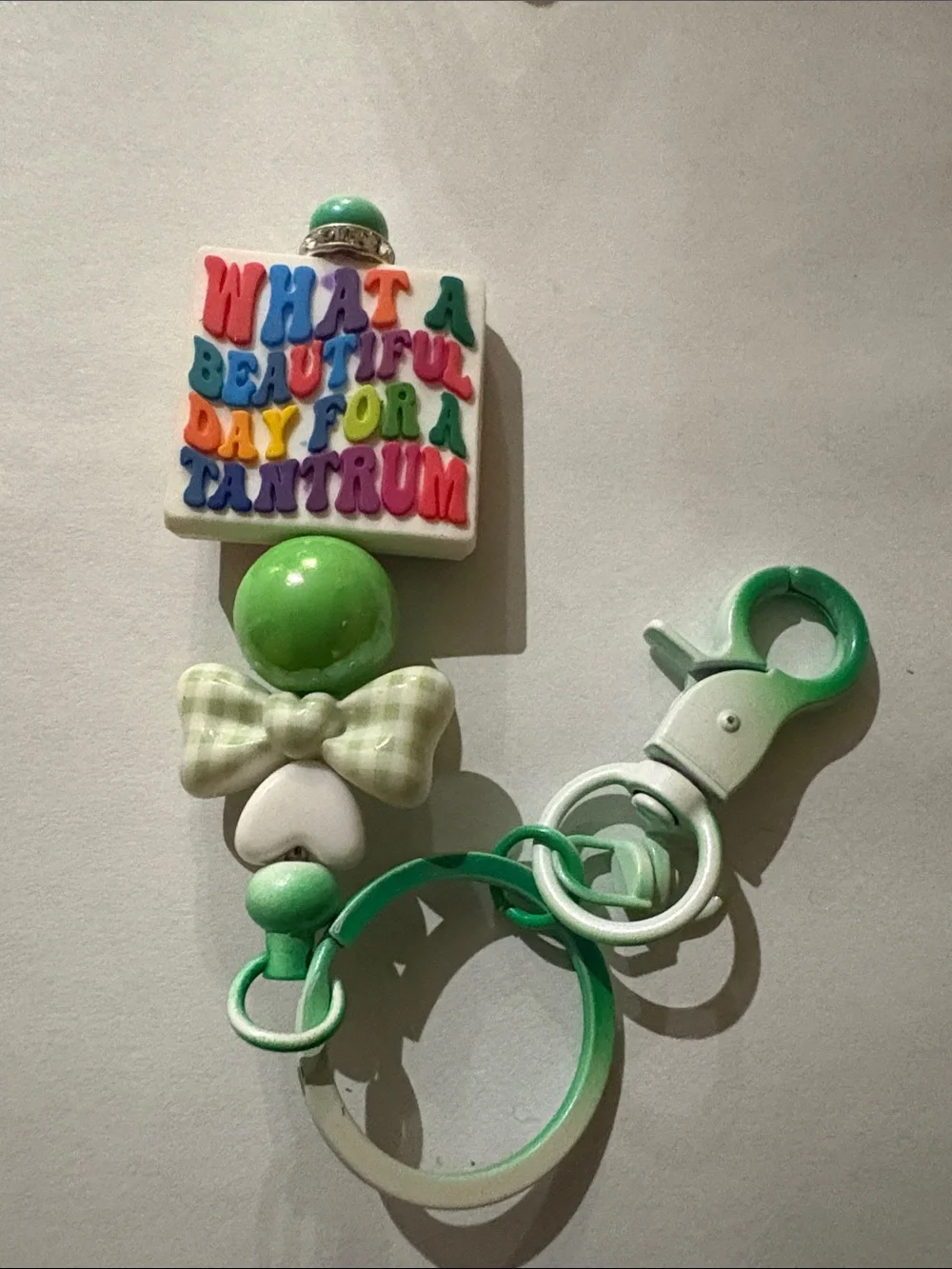 🆕 Green 'What a Beautiful Day for a Tantrum Bag Charm Keychain Clip
